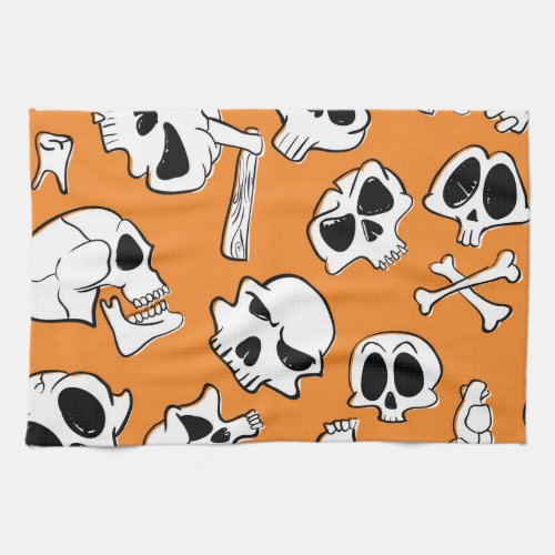 Halloween Skulls Bones Doodle Pattern Kitchen Towel