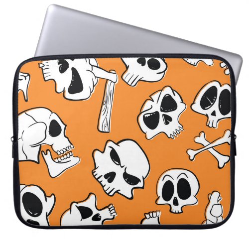 Halloween Skulls Bones Doodle Pattern Laptop Sleeve