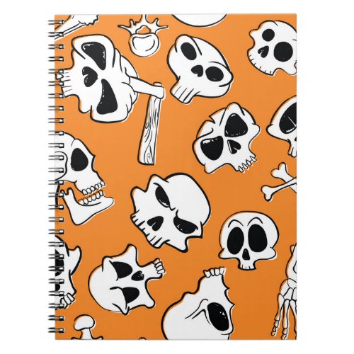 Halloween Skulls Bones Doodle Pattern Notebook