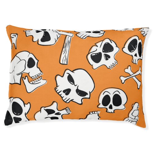 Halloween Skulls Bones Doodle Pattern Pet Bed