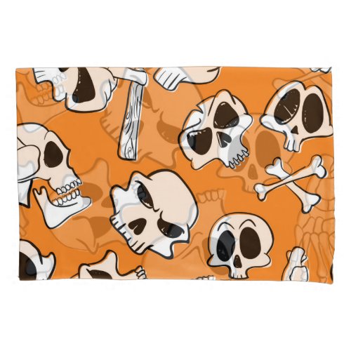 Halloween Skulls Bones Doodle Pattern Pillow Case