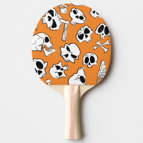 Halloween Skulls Bones Doodle Pattern Ping Pong Paddle