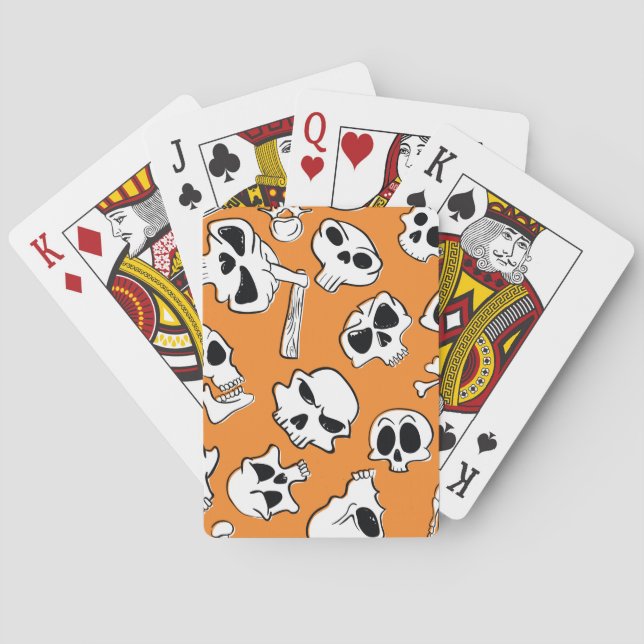 Halloween Skulls Bones Doodle Pattern Poker Cards (Back)