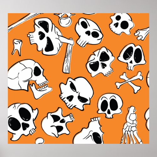 Halloween Skulls Bones Doodle Pattern Poster
