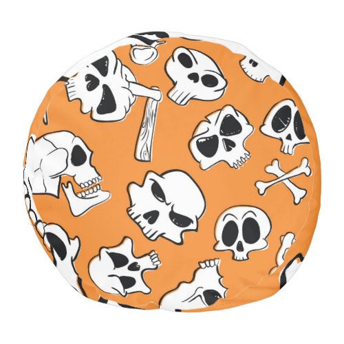 Halloween Skulls Bones Doodle Pattern Pouf