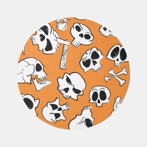 Halloween Skulls Bones Doodle Pattern Rug