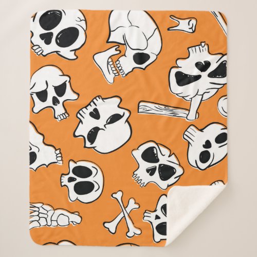 Halloween Skulls Bones Doodle Pattern Sherpa Blanket