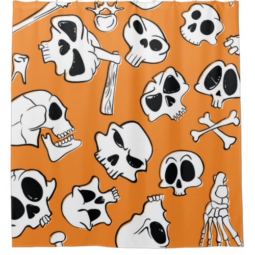 Halloween Skulls Bones Doodle Pattern Shower Curtain