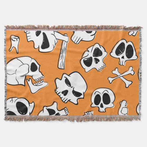Halloween Skulls Bones Doodle Pattern Throw Blanket