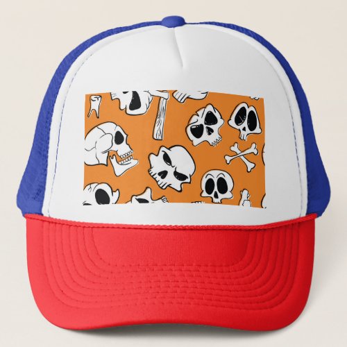 Halloween Skulls Bones Doodle Pattern Trucker Hat