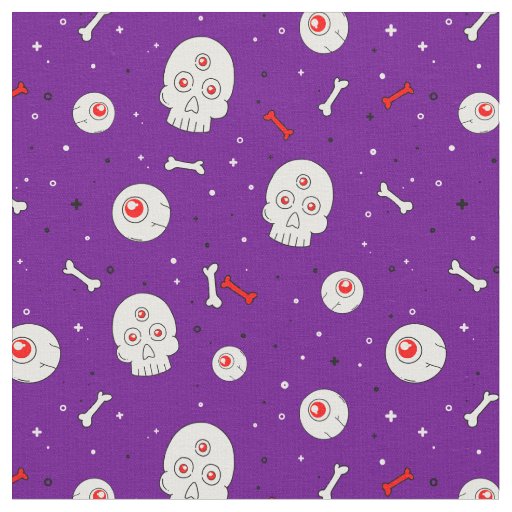 Halloween Skulls  Bones & Eyeballs on Purple       Fabric