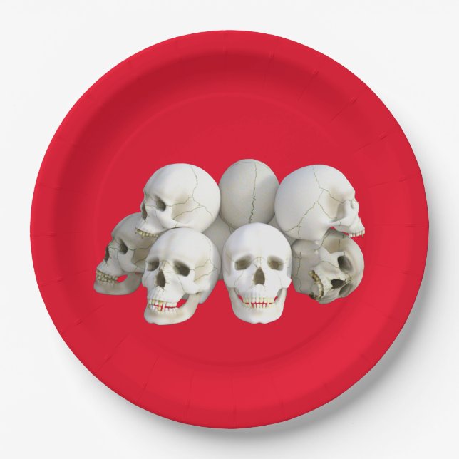 Halloween Skulls Paper Plate (Front)