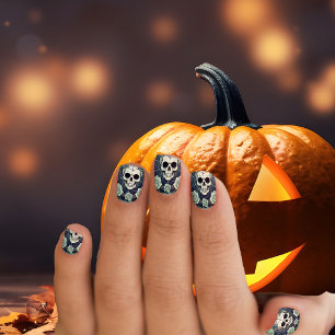 Halloween Skulls & Roses Spooky Green Minx Nail Art