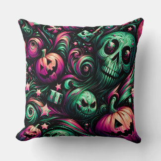 HALLOWEEN ~ SKULLS ~ Spooky teeth, pumpkins~ Throw Pillow