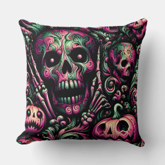 HALLOWEEN ~ SKULLS ~ Spooky teeth, pumpkins~ Throw Pillow