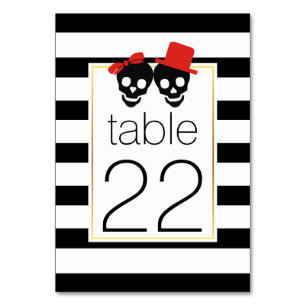 Halloween skulls stripes red wedding table number