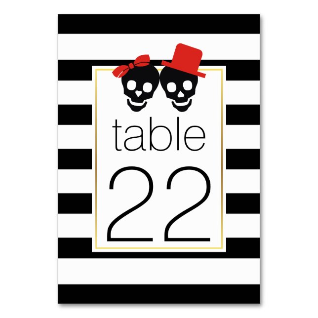 Halloween skulls stripes red wedding table number (Front)