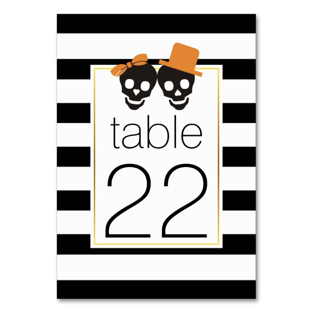 Halloween skulls stripes wedding table number (Front)