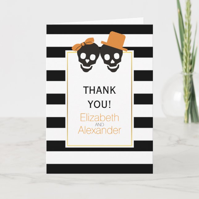 Halloween skulls stripes wedding Thank You photo (Front)