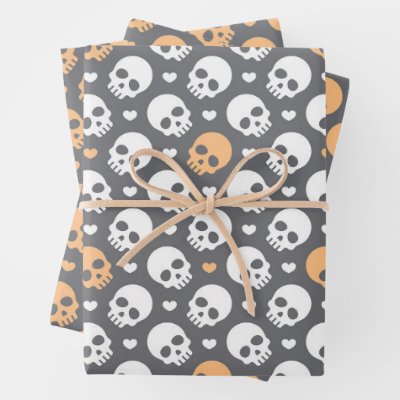 Halloween Skulls &amp; Sweet Hearts Wrapping Paper