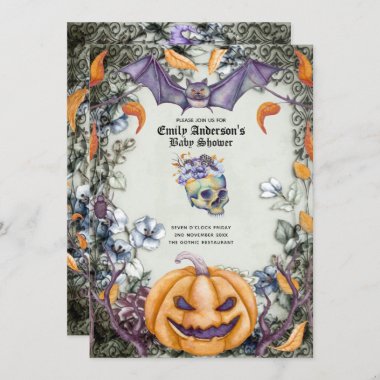 Halloween Skulls Trendy Party Invites Watercolor