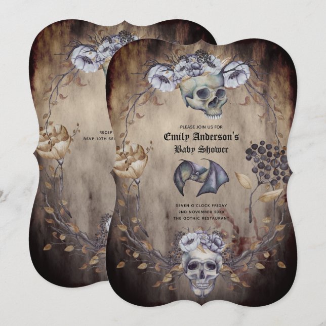 Halloween Skulls Trendy Party Invites Watercolor (Front/Back)