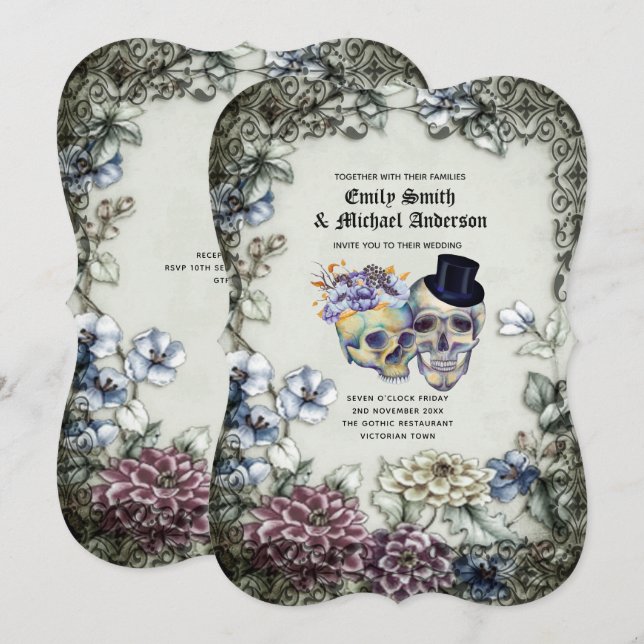 Halloween Skulls Trendy Party Invites Watercolor (Front/Back)