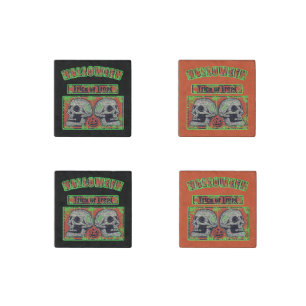 Halloween Skulls -Trick Or Treat Worn Green Stone Magnet