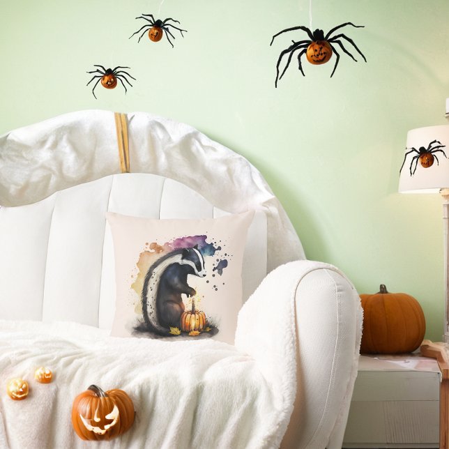 Halloween Skunk and Spider Throw Pillow (Creator Uploaded)