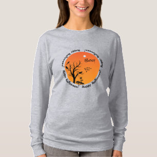 Halloween Sky, Black Birds in Tree Silhouette T-Shirt