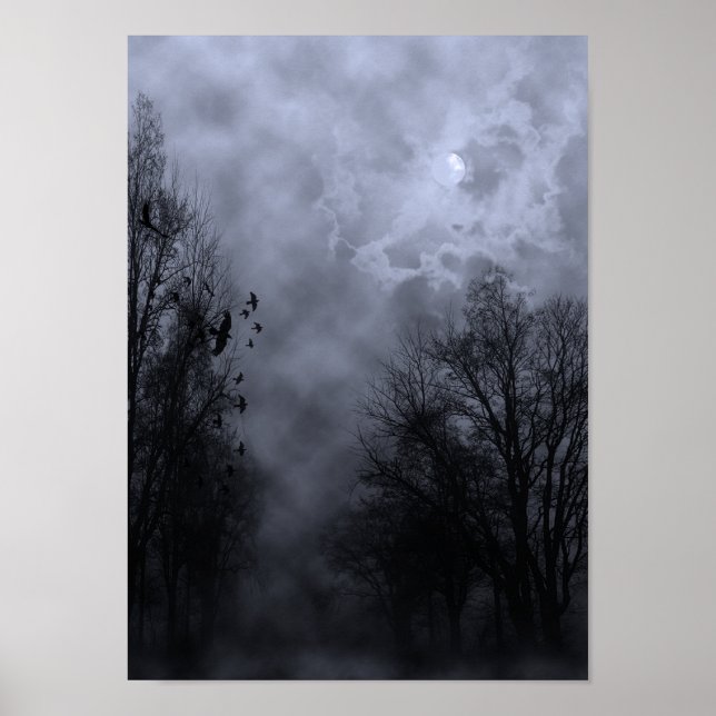 Halloween Sky with Ravens Blue Mist Poster (Front)