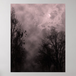 Halloween Sky with Ravens Red Mist Poster