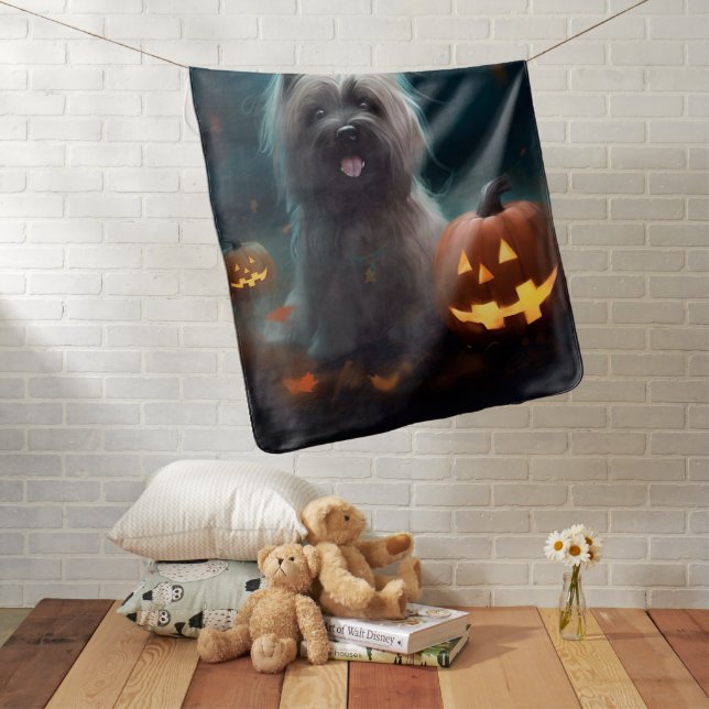 Halloween Skye Terrier With Pumpkins Scary  Baby Blanket (In Situ)