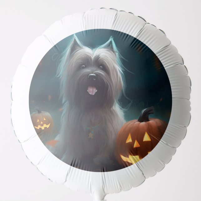 Halloween Skye Terrier With Pumpkins Scary  Balloon (Front)