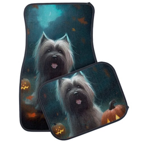 Halloween Skye Terrier With Pumpkins Scary  Car Floor Mat