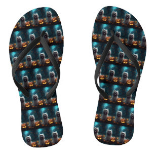 Halloween Skye Terrier With Pumpkins Scary  Flip Flops