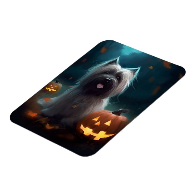 Halloween Skye Terrier With Pumpkins Scary  Magnet (Left Side)
