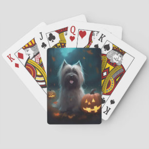 Halloween Skye Terrier With Pumpkins Scary Poker Cards