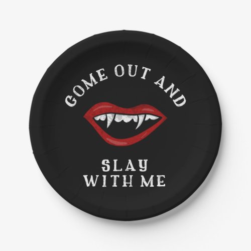 Halloween Slay with Me Vampire Fangs Spooky Paper Plates