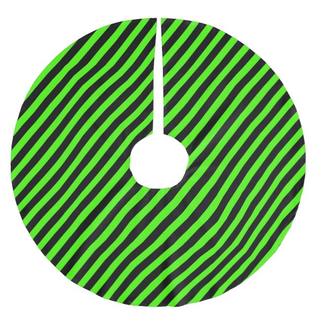 Halloween Slime Green and Black Stripe Brushed Polyester Tree Skirt (Front)