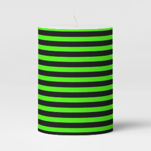 Halloween Slime Green and Black Stripe Pillar Candle