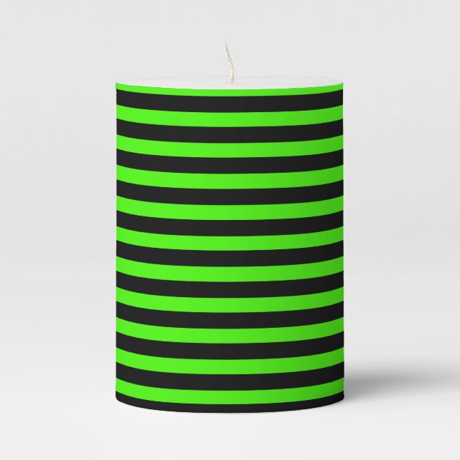 Halloween Slime Green and Black Stripe Pillar Candle (Front)