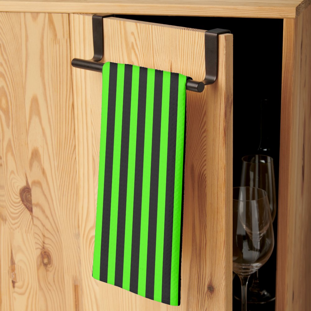 Halloween Slime Green and Black Striped Kitchen Towel