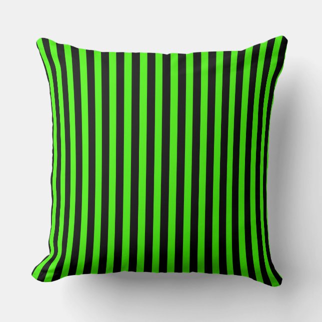 Halloween Slime Green and Black Striped Throw Pillow (Front)