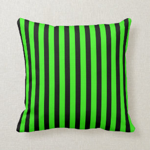 Halloween Slime Green & Black Stripes Throw Pillow