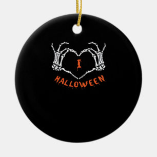 Halloween Slogan Skeleton Hand Heart Gesture  Ceramic Ornament