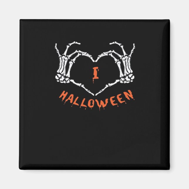 Halloween Slogan Skeleton Hand Heart Gesture  Magnet (Front)