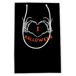 Halloween Slogan Skeleton Hand Heart Gesture Medium Gift Bag