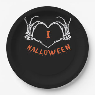 Halloween Slogan Skeleton Hand Heart Gesture  Paper Plates