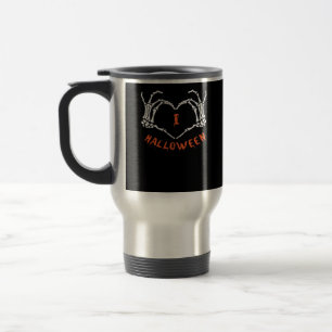 Halloween Slogan Skeleton Hand Heart Gesture Travel Mug